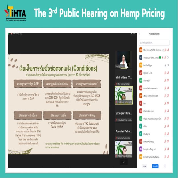 The 3rd public hearing on hemp price structure on Monday 28 March 2022 by Zoom Meeting